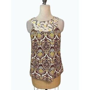 Milly Brown Yellow Pineapple Sleeveless Top 8 Fits 6